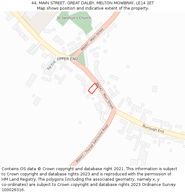 44, MAIN STREET, GREAT DALBY, MELTON MOWBRAY, LE14 2ET: Location map and indicative extent of plot