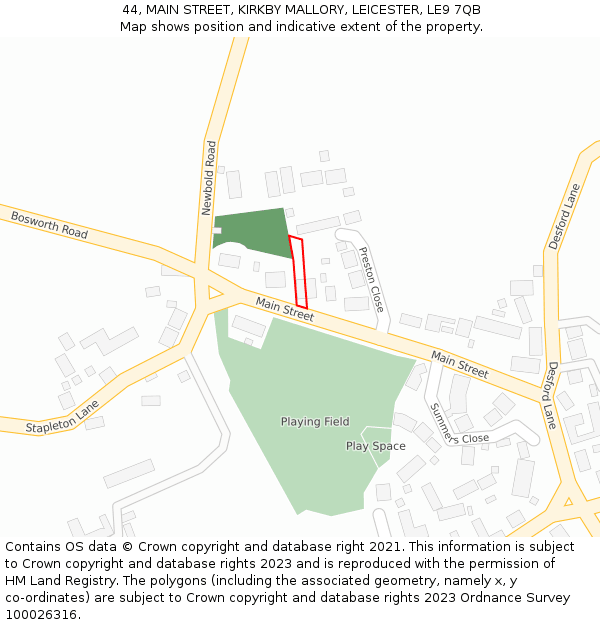 44, MAIN STREET, KIRKBY MALLORY, LEICESTER, LE9 7QB: Location map and indicative extent of plot