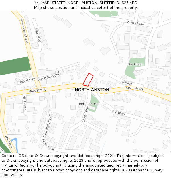 44, MAIN STREET, NORTH ANSTON, SHEFFIELD, S25 4BD: Location map and indicative extent of plot