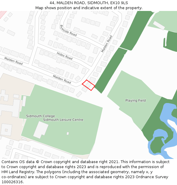 44, MALDEN ROAD, SIDMOUTH, EX10 9LS: Location map and indicative extent of plot