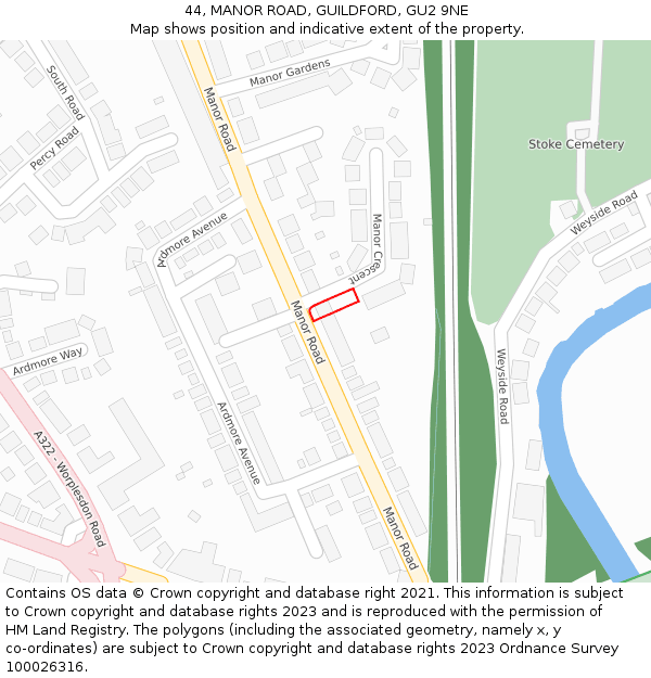 44, MANOR ROAD, GUILDFORD, GU2 9NE: Location map and indicative extent of plot