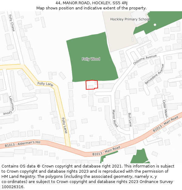 44, MANOR ROAD, HOCKLEY, SS5 4RJ: Location map and indicative extent of plot