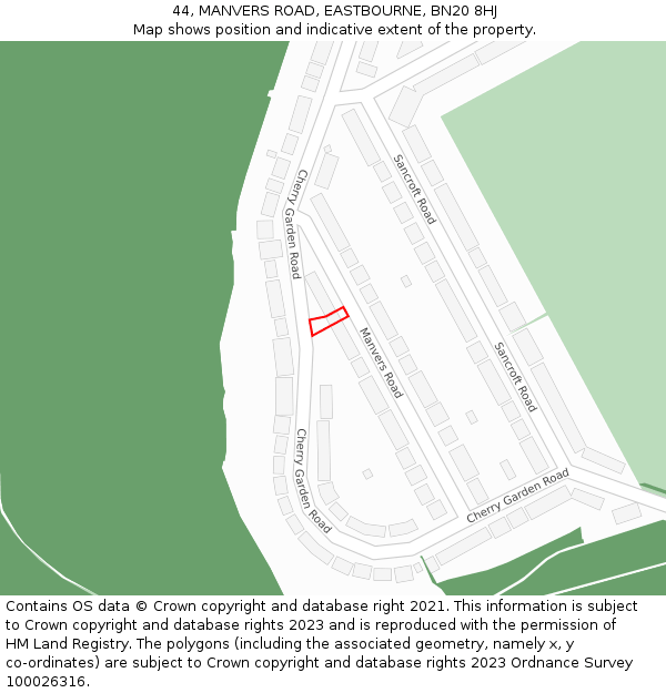 44, MANVERS ROAD, EASTBOURNE, BN20 8HJ: Location map and indicative extent of plot