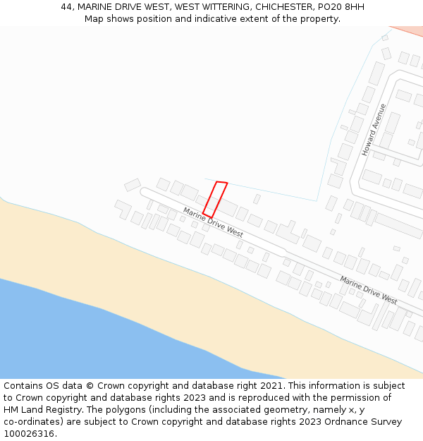 44, MARINE DRIVE WEST, WEST WITTERING, CHICHESTER, PO20 8HH: Location map and indicative extent of plot