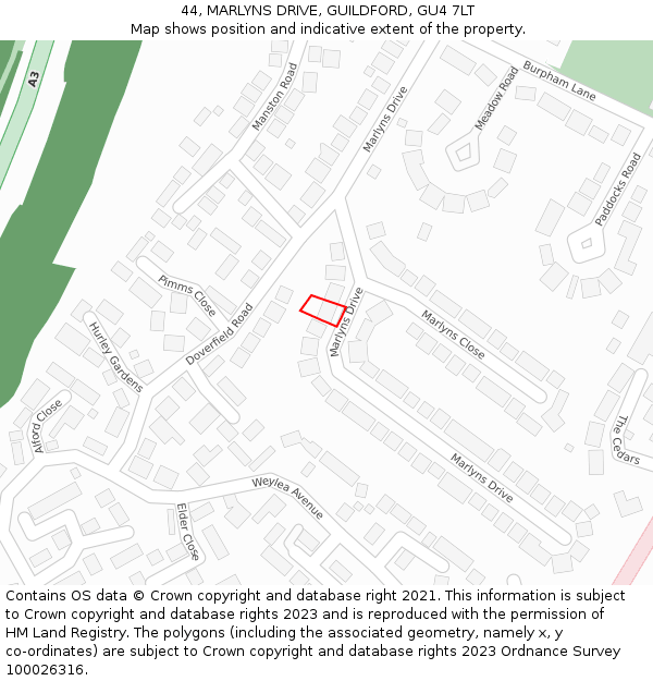 44, MARLYNS DRIVE, GUILDFORD, GU4 7LT: Location map and indicative extent of plot