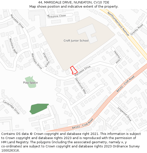 44, MARSDALE DRIVE, NUNEATON, CV10 7DE: Location map and indicative extent of plot