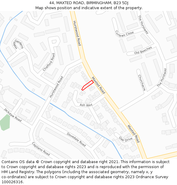 44, MAXTED ROAD, BIRMINGHAM, B23 5DJ: Location map and indicative extent of plot