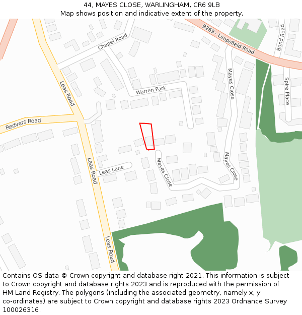 44, MAYES CLOSE, WARLINGHAM, CR6 9LB: Location map and indicative extent of plot
