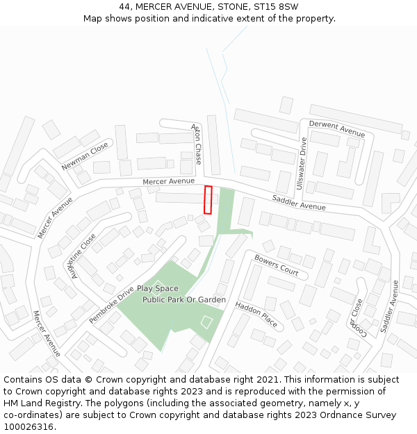 44, MERCER AVENUE, STONE, ST15 8SW: Location map and indicative extent of plot