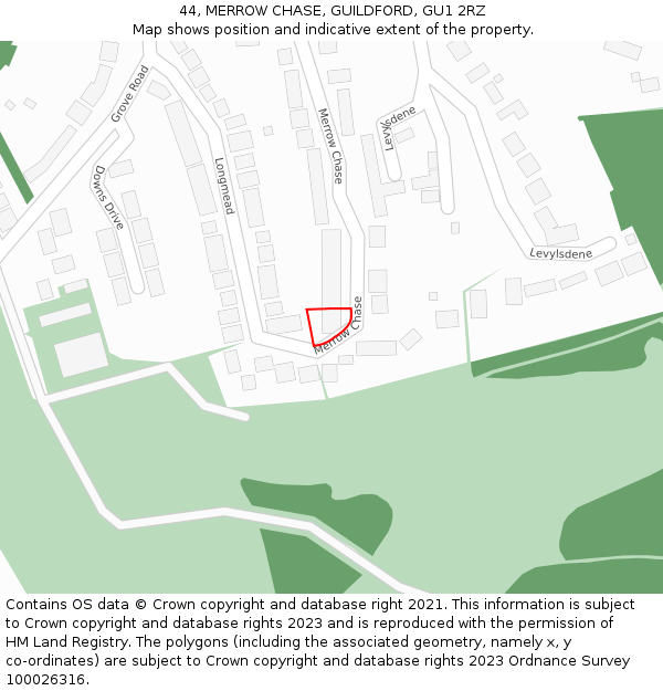 44, MERROW CHASE, GUILDFORD, GU1 2RZ: Location map and indicative extent of plot