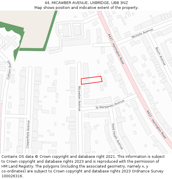 44, MICAWBER AVENUE, UXBRIDGE, UB8 3NZ: Location map and indicative extent of plot