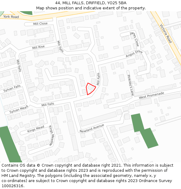 44, MILL FALLS, DRIFFIELD, YO25 5BA: Location map and indicative extent of plot