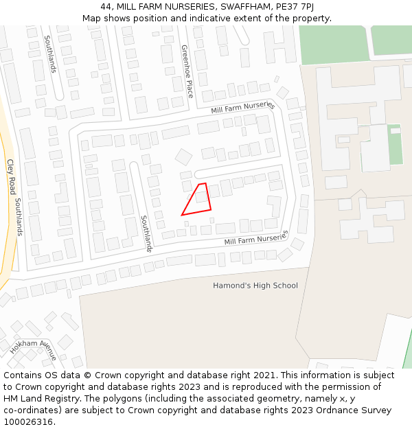 44, MILL FARM NURSERIES, SWAFFHAM, PE37 7PJ: Location map and indicative extent of plot