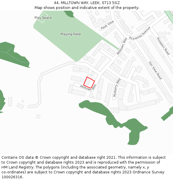 44, MILLTOWN WAY, LEEK, ST13 5SZ: Location map and indicative extent of plot