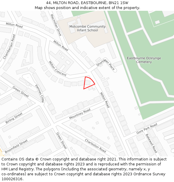 44, MILTON ROAD, EASTBOURNE, BN21 1SW: Location map and indicative extent of plot