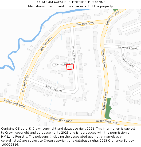 44, MIRIAM AVENUE, CHESTERFIELD, S40 3NF: Location map and indicative extent of plot