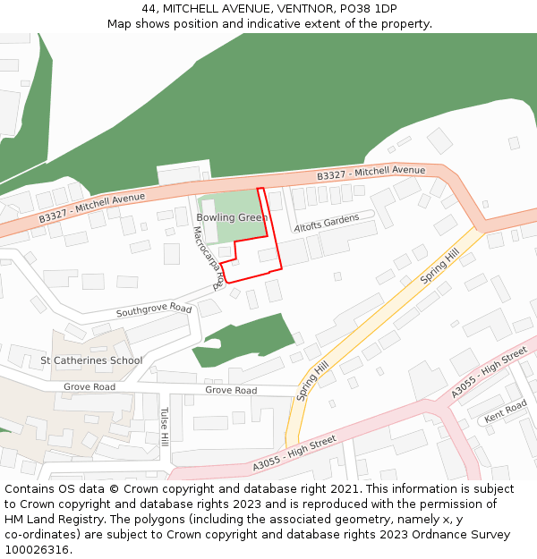 44, MITCHELL AVENUE, VENTNOR, PO38 1DP: Location map and indicative extent of plot
