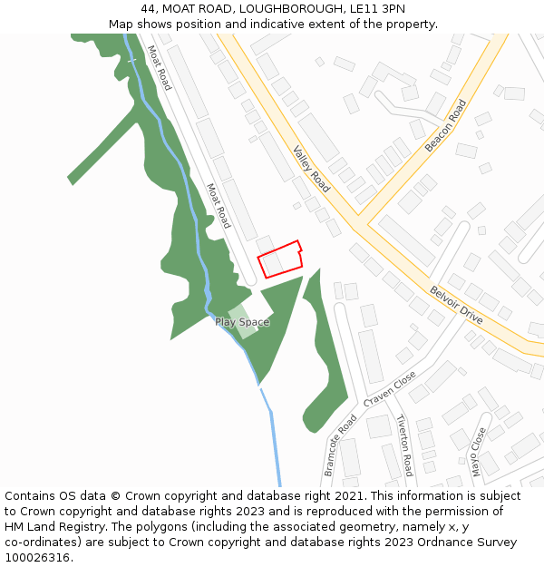 44, MOAT ROAD, LOUGHBOROUGH, LE11 3PN: Location map and indicative extent of plot