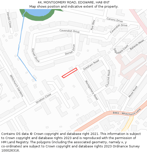44, MONTGOMERY ROAD, EDGWARE, HA8 6NT: Location map and indicative extent of plot