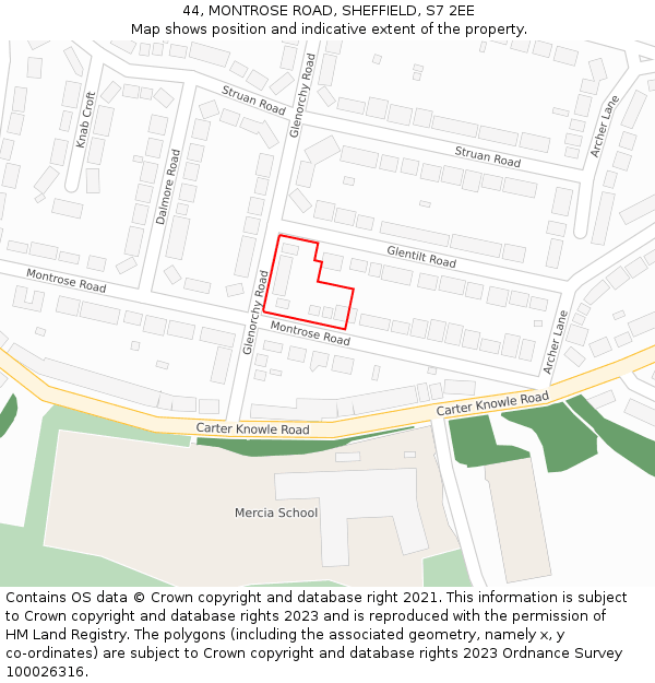 44, MONTROSE ROAD, SHEFFIELD, S7 2EE: Location map and indicative extent of plot