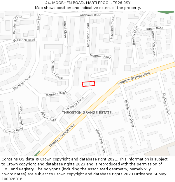 44, MOORHEN ROAD, HARTLEPOOL, TS26 0SY: Location map and indicative extent of plot