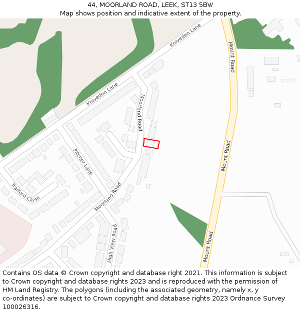 44, MOORLAND ROAD, LEEK, ST13 5BW: Location map and indicative extent of plot