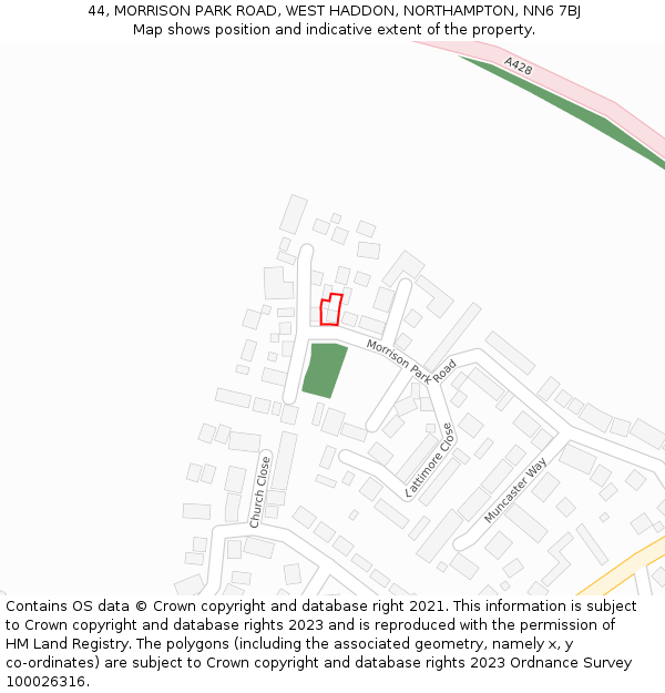 44, MORRISON PARK ROAD, WEST HADDON, NORTHAMPTON, NN6 7BJ: Location map and indicative extent of plot