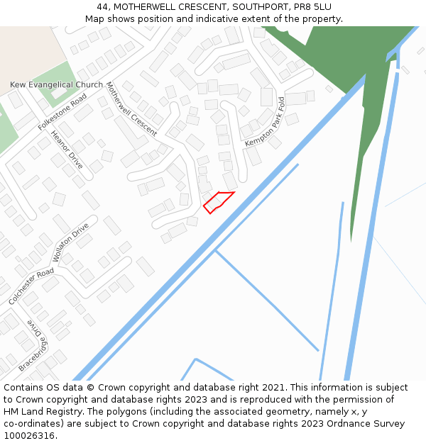 44, MOTHERWELL CRESCENT, SOUTHPORT, PR8 5LU: Location map and indicative extent of plot