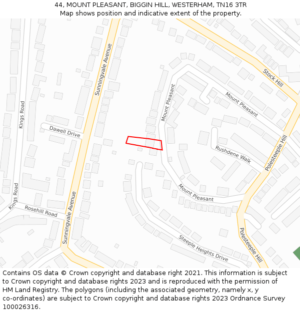 44, MOUNT PLEASANT, BIGGIN HILL, WESTERHAM, TN16 3TR: Location map and indicative extent of plot