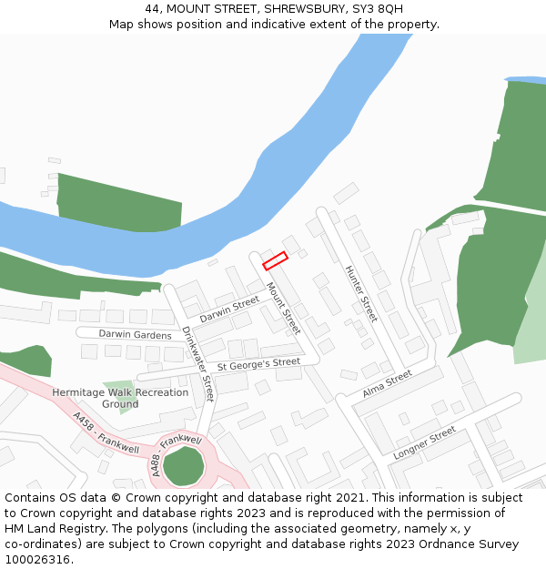 44, MOUNT STREET, SHREWSBURY, SY3 8QH: Location map and indicative extent of plot