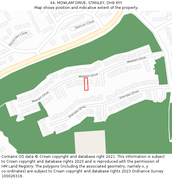 44, MOWLAM DRIVE, STANLEY, DH9 6YY: Location map and indicative extent of plot