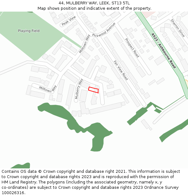 44, MULBERRY WAY, LEEK, ST13 5TL: Location map and indicative extent of plot