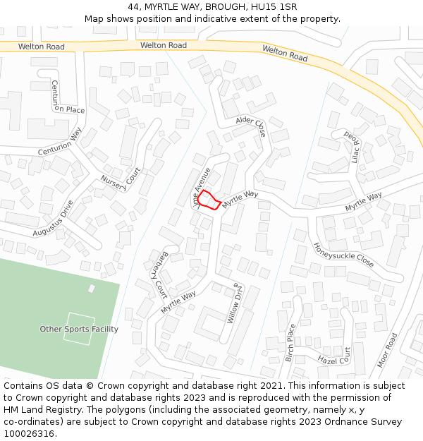 44, MYRTLE WAY, BROUGH, HU15 1SR: Location map and indicative extent of plot