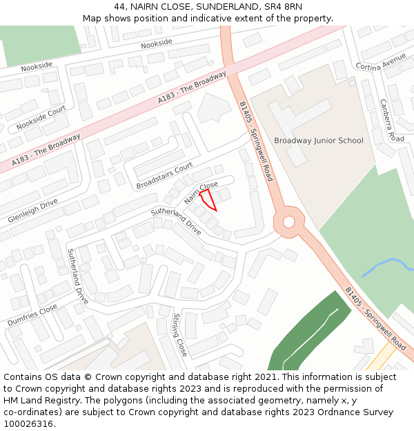 44, NAIRN CLOSE, SUNDERLAND, SR4 8RN: Location map and indicative extent of plot