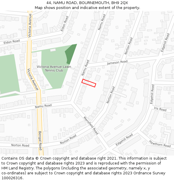 44, NAMU ROAD, BOURNEMOUTH, BH9 2QX: Location map and indicative extent of plot