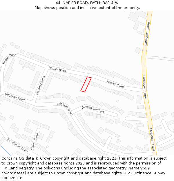 44, NAPIER ROAD, BATH, BA1 4LW: Location map and indicative extent of plot