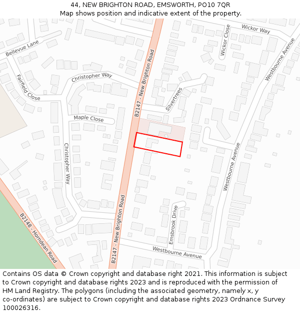 44, NEW BRIGHTON ROAD, EMSWORTH, PO10 7QR: Location map and indicative extent of plot