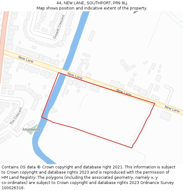 44, NEW LANE, SOUTHPORT, PR9 8LJ: Location map and indicative extent of plot