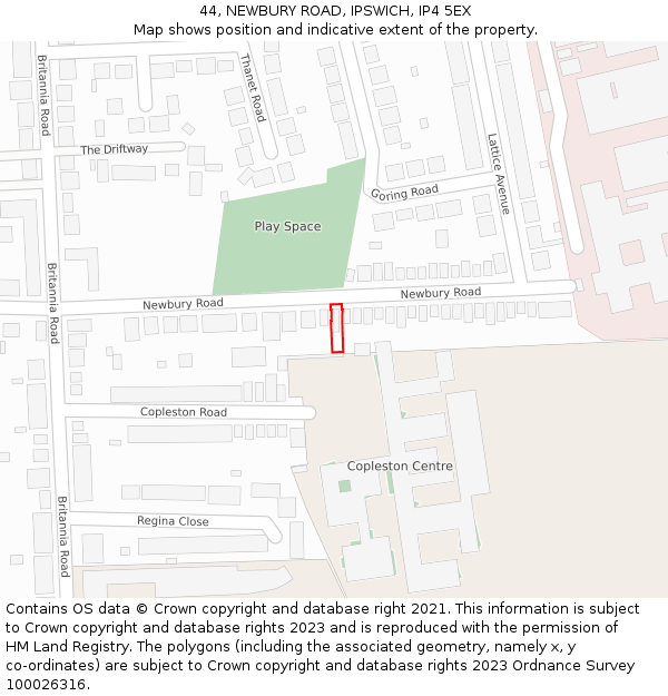 44, NEWBURY ROAD, IPSWICH, IP4 5EX: Location map and indicative extent of plot