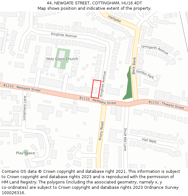 44, NEWGATE STREET, COTTINGHAM, HU16 4DT: Location map and indicative extent of plot