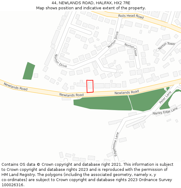 44, NEWLANDS ROAD, HALIFAX, HX2 7RE: Location map and indicative extent of plot