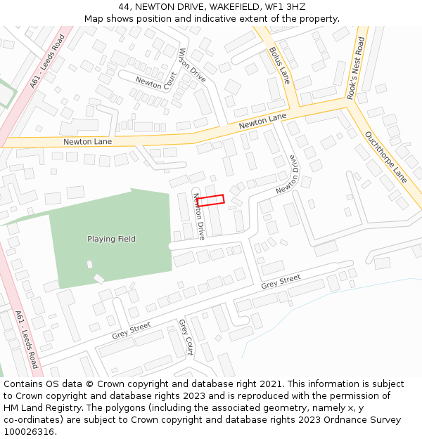 44, NEWTON DRIVE, WAKEFIELD, WF1 3HZ: Location map and indicative extent of plot