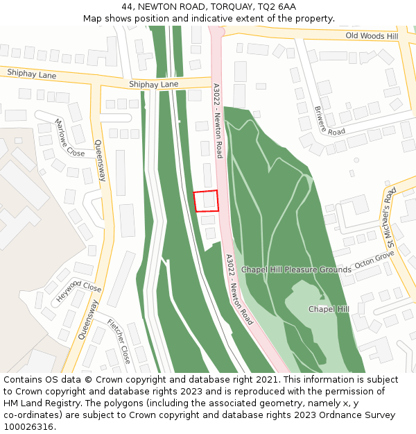 44, NEWTON ROAD, TORQUAY, TQ2 6AA: Location map and indicative extent of plot