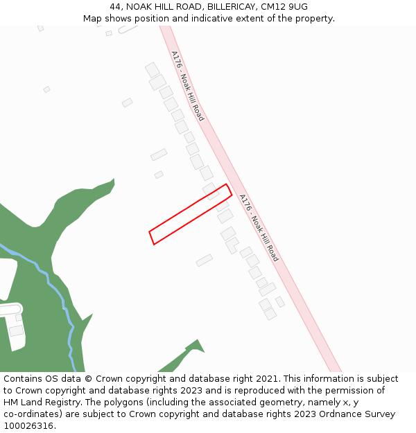 44, NOAK HILL ROAD, BILLERICAY, CM12 9UG: Location map and indicative extent of plot