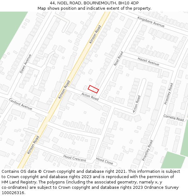 44, NOEL ROAD, BOURNEMOUTH, BH10 4DP: Location map and indicative extent of plot