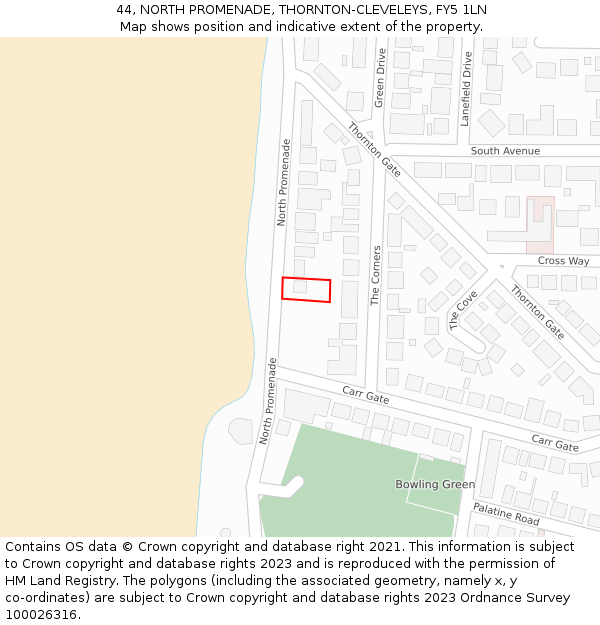 44, NORTH PROMENADE, THORNTON-CLEVELEYS, FY5 1LN: Location map and indicative extent of plot