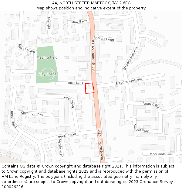 44, NORTH STREET, MARTOCK, TA12 6EG: Location map and indicative extent of plot