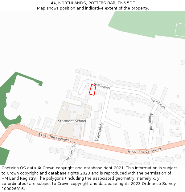 44, NORTHLANDS, POTTERS BAR, EN6 5DE: Location map and indicative extent of plot