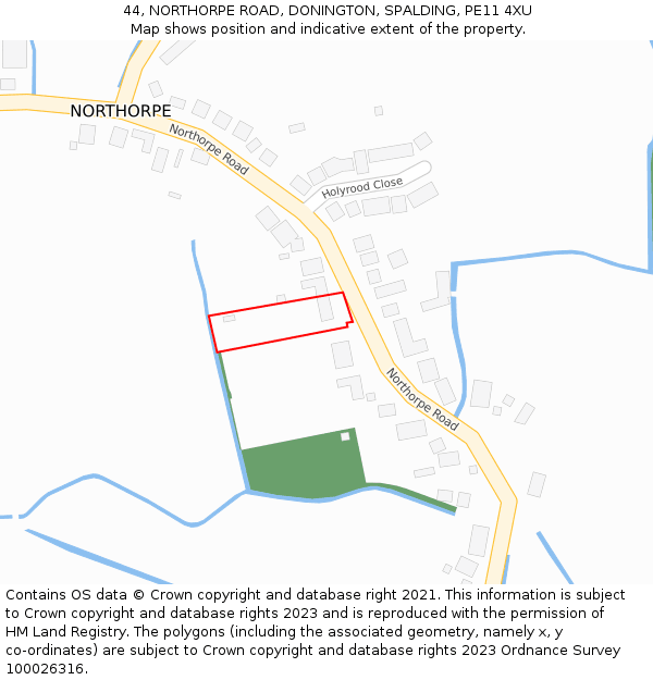 44, NORTHORPE ROAD, DONINGTON, SPALDING, PE11 4XU: Location map and indicative extent of plot