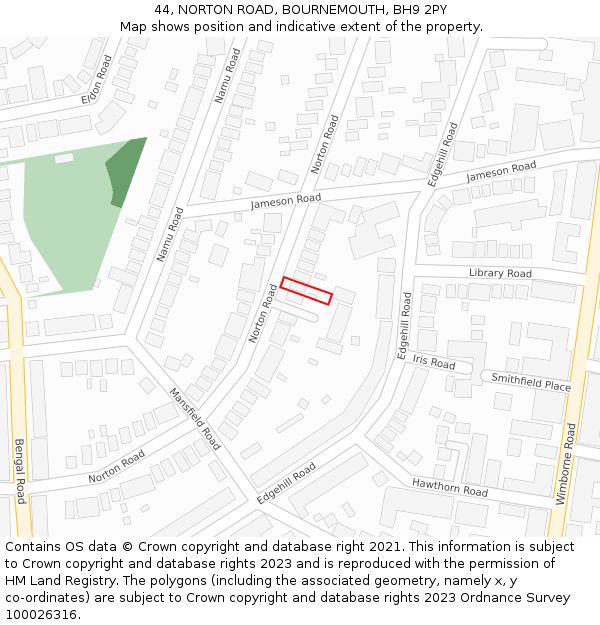 44, NORTON ROAD, BOURNEMOUTH, BH9 2PY: Location map and indicative extent of plot